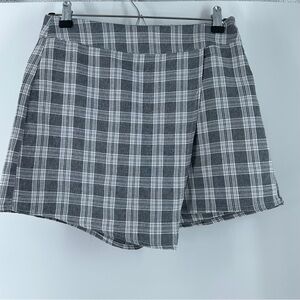 Papermoon Gray & White Plaid Skort with Overlap Detail